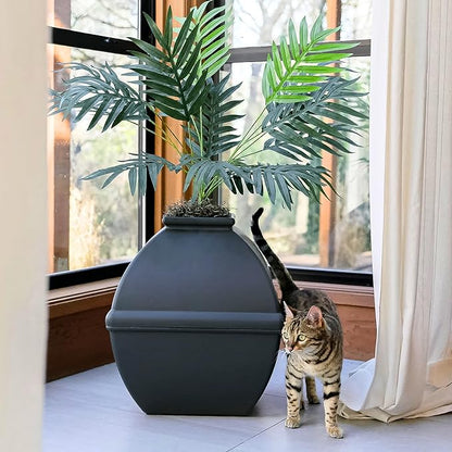 Good Pet Stuff Hidden Litter Box Planter, Decorative Cat Litter Enclosure with Carbon Filter, Artificial Plant, Easy Clean, Indoor Design, Courtyard Square Style, Essentials Kit, Black Suede