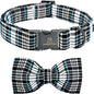 Lionheart glory Dog Bow Collar Blue and Black Plaid Dog Collar for X-Small Dogs,Boy Dog Collars with Bowtie Spring Summer Collars Soft Adjustable Pet Collar Bows