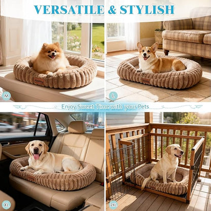 Dog Bed for Extra Large Dogs, Cute XL Dog Bed with Removable Washable Cover & Anti-Slip Bottom, Soft Calming Pet Sofa Bed with Handle for Indoor Pets, 43x31x5inches, Brown