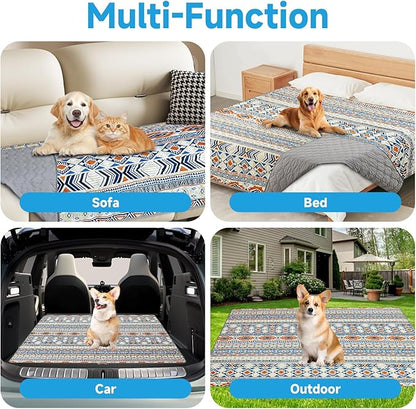 Waterproof Dog Blanket, Bohemian Dog Bed Cover Pet Blanket, Reversible Sofa Couch Cover for Dogs Washable, Protect Furniture Bed Couch Sofa for Puppy Cat (Blue Medallion, 30×70 Inch)