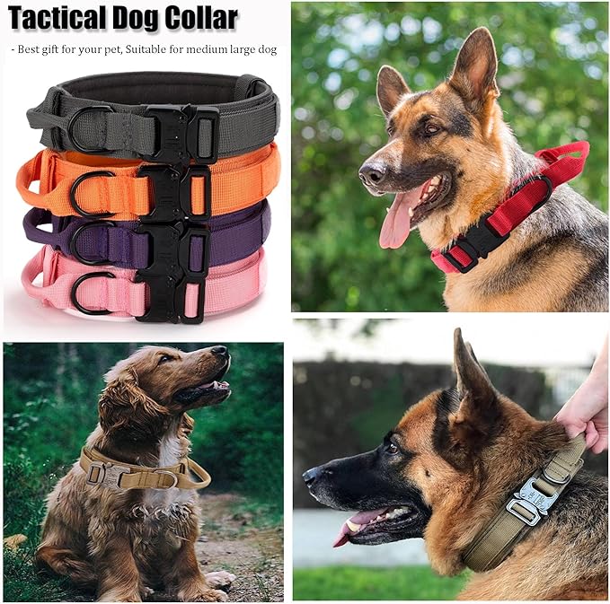 Tactical Dog Collar, Adjustable Military Training Nylon Dog Collar with Control Handle and Heavy Quick-Release Metal Buckle for Small Medium Large Dogs, Orange XXL