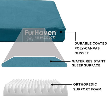 Furhaven Indoor/Outdoor Logo Oxford Polycanvas Mattress - Water-Resistant Orthopedic Dog Bed w/ Removable Cover, 125 lb max - Deep Lagoon, Large