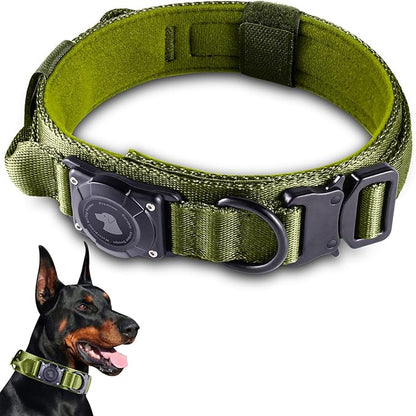 2025 Upgrade Waterproof AirTag Dog Collar, Military Tactical Dog Collar with AirTag Holder, Comfortable Control Handle and Metal Buckle, GPS Dog Collar Holder for Medium to Large Dogs (ArmyGreen, M)