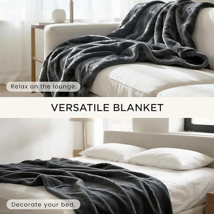gogobunny Waterproof Bed Blanket, Reversible Sherpa Fleece Throw Blanket for Dog Puppy Cat, Furniture Cover Protects Bed Couch Sofa from Liquid Pee and Pet Fur (Dark Grey, 90x90 inches)