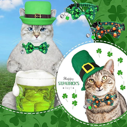 Kacctyen 18 Pcs St. Patrick's Day Cat Collars Bulk Holiday Cat Collars with Bow Tie 4th of July Patriotic Decoration Kitty Breakaway Adjustable Pet Kitten Bowtie Decor(Medium)