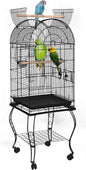 SUPER DEAL 63.5'' Rolling Bird Cage Large Wrought Iron Cage for Cockatiel Sun Conure Parakeet Finch Budgie Lovebird Canary Medium Pet House with Rolling Stand & Storage Shelf