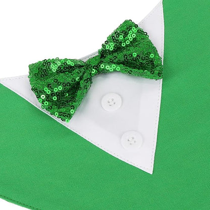ADOGGYGO St.Patrick's Day Dog Tuxedo Bandana, Green Pet Tux Collar with Bowtie Adjustable St Patricks Costume for Large and Extra Large Dogs Pets (XL)
