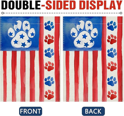 Dyrenson 4th of July Dog Cat Paw Prints 28 x 40 House Flag Double Sided, Patriotic America Watercolor Garden Yard Decoration Pet Lover Gift, American USA Burlap Outdoor Decor Decorative Large Flag