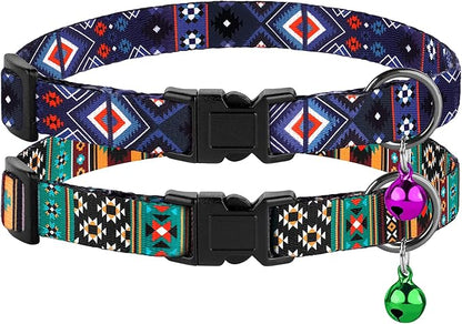Cat Collar Breakaway 2PCS Adjustable Pattern Tribal Aztec Southwest Safety Pet Collars for Cats Kitten (Aztec + Tribal)