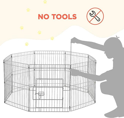 Yaheetech 24" High 8 Panel Foldable Metal Dog Exercise Pen Pet Playpen Dog Fence Outdoor & Indoor Use for Small Animals with Door Black