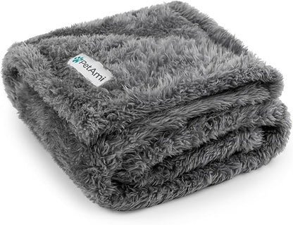PetAmi Dog Blanket for Small Medium Dogs Grey, Fluffy Soft Puppy Blanket, Sherpa Fleece Cat Blanket for Kitten Doggie, Calming Pet Blanket Throw for Couch Sofa Bed Washable, Medium 29x40