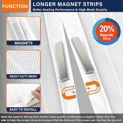 Magnetic Screen Door，Screen Door Mesh，Keep Bugs Out, Heavy-Duty Mesh Curtain,Pet and Kid Friendly, Works with Front Doors, Sliding Doors（38x82 Inch White