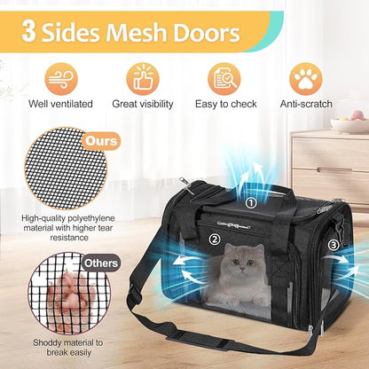 Discala Cat Dog Carrier Pet Carrier for Small Medium Cats Puppies Dog Carriers for Small Dogs Collapsible Soft Sided Cat Travel Carrier - Black 21 * 13 * 13