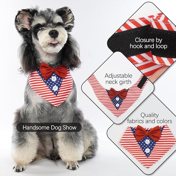 FUAMEY Dog Tuxedo American Flag for Medium Dogs,Dog Formal Suit Dogs Attire Pet Bow Tie Puppy Party Costumes Cat Tux Outfits Pets Bandana Cosplay Adjustable Bowties 4th of July Independence Day M