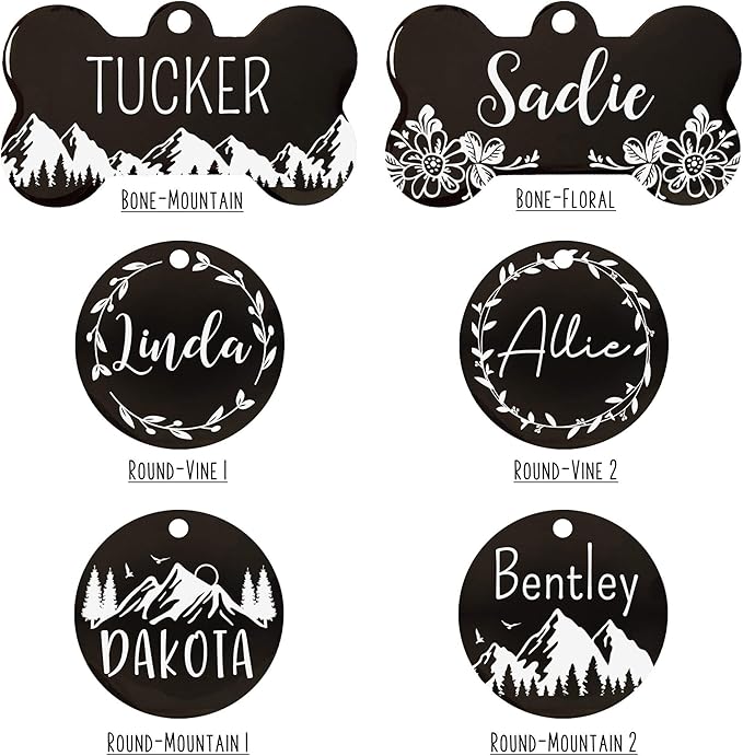 Ultra Joys Personalized Stainless Steel Bone Pet ID Tags - For Dogs and Cats (1 Count, Small (1.6 x 0.8 inches), Black, Polished Finish)