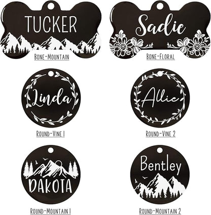 Ultra Joys Stainless Steel Pet ID Dog Name Tag Personalized Front and Back Engraving, Customized for Dogs and Cats, Optional Engraving on Both Sides, Round With Vine Design, Large
