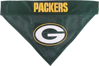 Pets First NFL DOG BANDANA - GREEN BAY PACKERS REVERSIBLE PET BANDANA. 2 Sided Sports Bandana with a PREMIUM Embroidery TEAM LOGO, Small/Medium. - 2 Sizes & 32 NFL Teams available