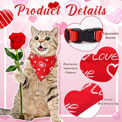 Sanwuta 10 Pcs Mother's Day Cat Collar Bandanas, Breakaway Adjustable Kitty Triangle Scarf with Red Pink & Black Heart Prints, Cute Cat Costume for Mom Gift, Photos & Spring Party
