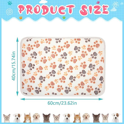 Tatuo 4 Pcs Dog Blanket for Pet Cat Blankets Indoor Puppy Teething Stuff Toys Paw Print Fleece Soft Blanket Sleep Mat for Guinea Pig Cage(White,Small(24 x 16 Inch))