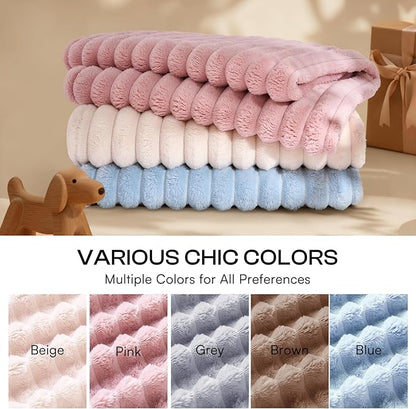 LINENLUX 1 Pack 3 Soft Dog Blanket Washable Warm Fleece Cat Blankets for Pet Puppy Fluffy Calming Flannel Pink/White/Blue Medium