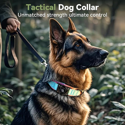 2026 Upgrade Waterproof AirTag Dog Collar, Military Tactical Dog Collar with AirTag Holder, Comfortable Control Handle and Metal Buckle, GPS Dog Collar Holder for Medium to Large Dogs (Pastel lcing,M)