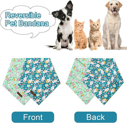 ARING PET Easter Dog Bandana 2 Pack-Cute Green Easter Eggs Dog Bandanas, Reversible Rabbit&Carrot Dogs Triangle Bibs Bunny Pet Scarf