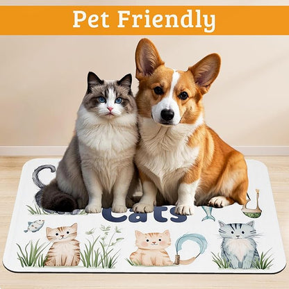 Cats Dog Food Mat,Cute Fun Absorbent Pet Feeding Mat for Food and Water Bowl,Quick Dry Dog Placemat Non Slip Rubber Backing Waterproof Pet Supplies 16" x 24"
