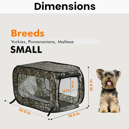 Beatrice Home Fashions Portable, Collapsible, Pop Up Kennel Travel Cat and Dog Crate, 32.5" L x 19.5" W x 19.5" H, Camo Green