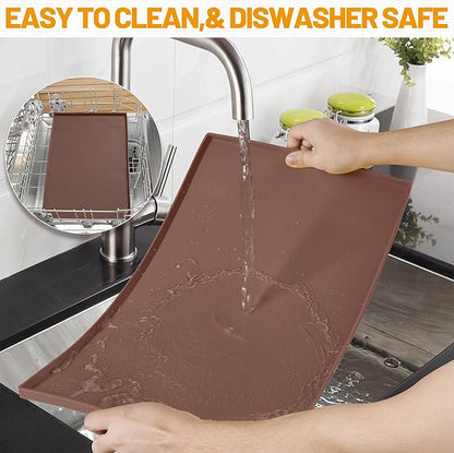 Hubulk Dog Feeding Mat,100% Waterproof Food Grade Silicone Pet Food and Water Bowl Placemat,Dishwasher, High Raised Edge to Prevent Spills,Nonslip Tray to Stop Messes on Floor（28"x18"x0.8", Brown）