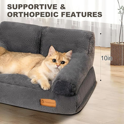 Cat Couch Bed - Cat Bed for Indoor Cats, Calming Pet Sofa Puppy Sleeping Bed with Removable Washable Cover, Cute Dog Couch and Kitty Lounge Chair for 12lbs Cats & Small Dogs(Dark Grey)