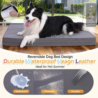 Waterproof Dog Bed for Large Dogs, Outdoor Orthopedic XL Dog Bed with Reversible & Washable Cover, Egg Crate Foam, Anti-Slip, 44" x 32", Gray