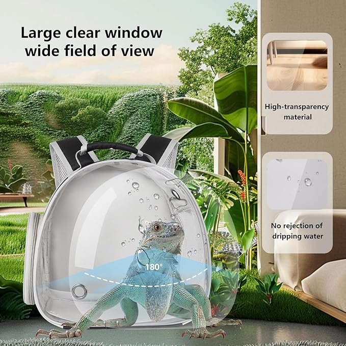 Guinea Pig Backpack Carrier, Bearded Dragon Carrier Backpack with Clear Bubble Window,Small Animal Travel Backpack for Hedgehog Rat Parrot,Rabbit,Sugar Glider,Airline Approved(Black, Backpack)
