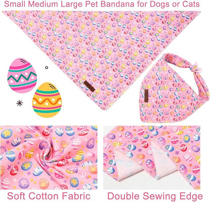 Easter Day Dog Bandana, UP URARA PUP Easter Eggs Triangle Bid Scarf for Medium Large Dogs, Cotton Kerchief for Girl Boy Puppies, Cute Spring Bunny Bandana,S