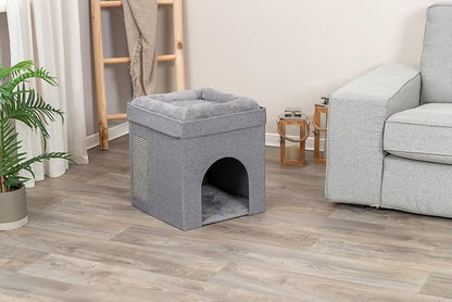 Trixie Crazy Cube Stackable Cat Condo with Sisal Scratching Surface & Reversible Plush Cushion – Tool-Free Assembly, Collapsible Modular Indoor Cat Furniture, Sturdy MDF Cave, Supports up to 35 lbs