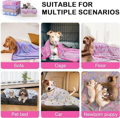 Dono 1 Pack 6 Dog Blankets, Soft Fluffy Fleece Pet Blanket Warm Sleep Mat Paw Print Design Puppy Kitten Throw Blankets Doggy Blanket for Dogs