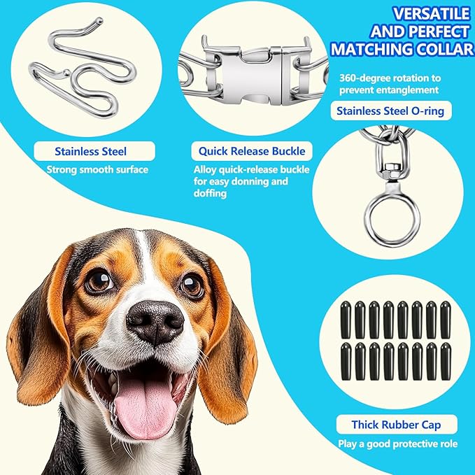 Tangle-Free 360° Swivel Collar with Quick-Release Buckle, Stainless Steel Dog Collar, Adjustable for Small, Medium and Large Dogs (L-3.5mm)