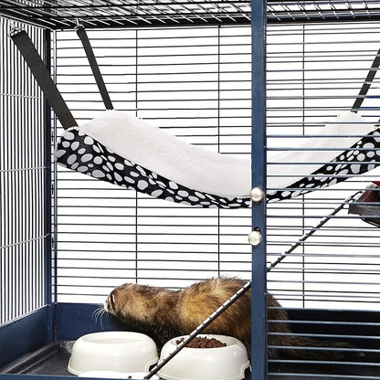 Jetec 2 Pieces Reversible Cat Hanging Hammock Soft Breathable Pet Cage Hammock with Adjustable Straps and Metal Hooks Double Sided Hanging Bed for Small Dogs Rabbits(Leopard and Dot,M)