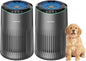 Air Purifiers for Bedroom Home for Smoke Pet Dander Odors, Air Purifier with Sleep Mode Small Air Purifier with Fragrance Sponge for Bedroom Office, Blue Ambient Light, 23dB Quiet, 2 Pack Grey