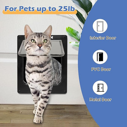 Wordcam X-Large Cat Door, Strong Cat Door for Interior Exterior Doors, 4 Way Locking Pet Door for Cats Up to 25lbs, Cat Flap for Kitten Doggies, Easy Installation, Weatherproof (Black,XL)
