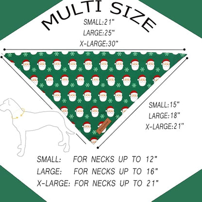Realeaf Christmas Dog Bandanas 2 Pack, Snowflake and Santa Claus Dog Scarf for Boy and Girl, Premium Durable Fabric, Holiday Red and Green Bandana for Medium and Large Dogs Cats Pets (Large)