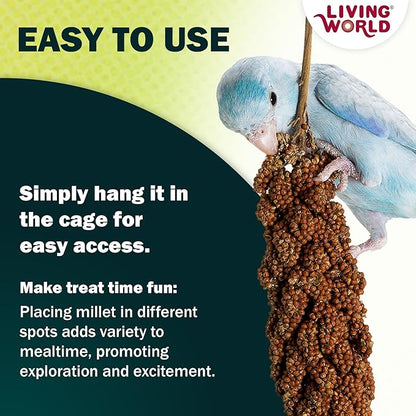 Living World – Millet Spray for Birds,7 Oz – Premium Treat for Budgies,Canaries,Finches,Cockatiels and Other Pet Birds,(Pack of 2)
