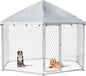 9.1x9.1 FT Outdoor Dog Kennel Heavy Duty Dog Enclosure with Waterproof Cover and Security Lock, Galvanized Wire Mesh Hexagonal Large Dog Kennel(109.4x109.4x95.3IN)