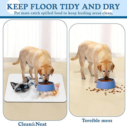 Cute Cats Pet Food Mat for Cats and Dogs–Christmas Stocking Absorbent Quick Dry Feeding Placemat, Non Slip Rubber Base, Waterproof Bowl Mat for Indoor Use, Pet Supplies 12"x20"