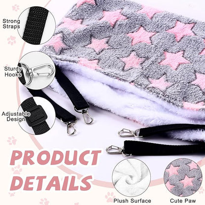 Geelin 4 Pcs Cat Hammock for Cage Hanging Soft Pet Hammock Bed with Adjustable Straps and Metal Hooks Double Sided Bed for Large & Small Cats Ferret Rat Sugar Glider Puppy(Large Star,16 x 20 Inch)