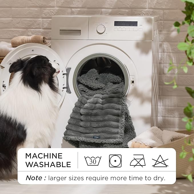 Bedsure ComfyFleece™ Waterproof Dog Blankets for Small Dogs - Soft Puppy Cat Blanket Corduroy Fleece Washable, Cozy Calming Reversible Furniture Protection for Pet Kitten Doggy,25"x35", Warm Grey