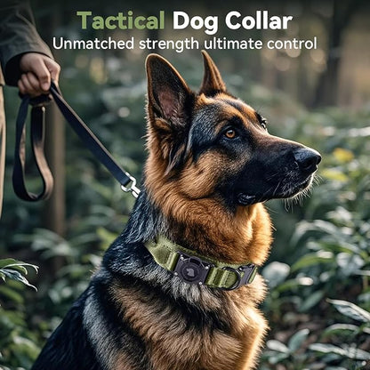 2025 Upgrade Waterproof AirTag Dog Collar, Military Tactical Dog Collar with AirTag Holder, Comfortable Control Handle and Metal Buckle, GPS Dog Collar Holder for Medium to Large Dogs (ArmyGreen, M)