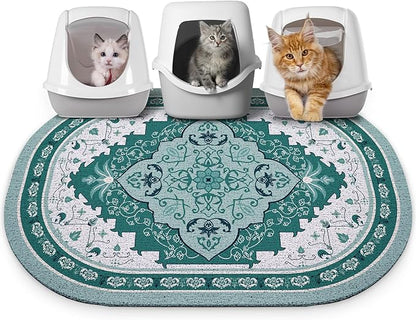 Bienbee Cat Litter Mat, 40" x 30" Jumbo Size Litter Box Mat Rug with Non-Slip Bottom, Urine and Water Proof, Easy to Clean Cat Supplies Essentials for Indoor Kitty Kitten Floor,Green XL