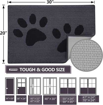 Buganda Dog Door Mat for Muddy Paws, Absorbent Dirt Trapper Washable Indoor Doormats, Non Slip Low-Profile Mud Mat for Dogs, Front Entrance Doormat for Inside Floor (30x20 Inches, Black)