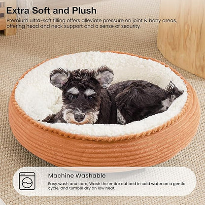 Love's cabin Round Donut Cat and Dog Cushion Bed, 25in Pet Bed for Small or Medium Dogs, Anti-Slip & Water-Resistant Bottom, Soft Durable Fabric Pet Beds, Washable Calming Cat Bed Orange Stripe