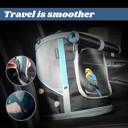Small to Medium Bird Travel Carrier Cage, Portable Parrot Parakeet Cockatile Conure Transport Cage with Clear Window and Fabric Shade, Round Carry Bird Bag